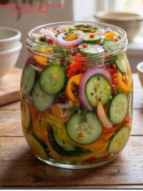 Here is your SEO-friendly recipe article for your website, **Classic Pickled Vegetable Slaw**, with a detailed introduction, preparation tips, serving suggestions, storage instructions, and a complete recipe card. # Classic Pickled Vegetable Slaw Recipe ## Introduction Classic Pickled Vegetable Slaw is a crunchy, colorful, and flavorful refrigerator pickle recipe made with fresh vegetables and a simple sweet-and-sour vinegar mixture. This easy homemade slaw combines firm vegetables, tangy vinegar, a touch of sweetness, and mustard seeds to create a refreshing side dish that pairs beautifully with a wide variety of meals. Unlike traditional coleslaw, which is usually prepared with a creamy mayonnaise-based dressing, this pickled vegetable slaw features a light vinegar-based brine that gives the vegetables a bright, tangy flavor. The vegetables remain pleasantly crunchy, making this recipe an excellent choice for sandwiches, hot dogs, tacos, salads, and everyday meals. One of the best things about this recipe is how simple it is to prepare. There is no complicated canning process or special preservation equipment required. You simply slice the vegetables, prepare the pickling liquid, combine everything in jars, and refrigerate until the flavors develop. The combination of fresh vegetables, vinegar, sugar, salt, and mustard seeds creates a balanced flavor that is both refreshing and satisfying. Whether you prefer carrots, cabbage, bell peppers, cucumbers, or radishes, this recipe allows you to create a colorful vegetable mixture using your favorite ingredients. Classic Pickled Vegetable Slaw is also a convenient make-ahead recipe. Once prepared, it can be kept refrigerated and served whenever you need a crunchy, tangy topping to brighten up a meal. ## What Is Classic Pickled Vegetable Slaw? Classic Pickled Vegetable Slaw is a refrigerator pickle made by combining thinly sliced raw vegetables with a sweet-and-sour vinegar mixture. The vegetables are cut into thin strips or julienne pieces and placed in jars. A pickling liquid made with distilled white vinegar, sugar, kosher salt, mustard seeds, and cold water is poured over the vegetables. As the slaw rests in the refrigerator, the vegetables gradually absorb the flavors of the pickling mixture. The result is a crunchy, colorful vegetable topping with a refreshing balance of sweetness and acidity. Unlike traditional canned pickles, this recipe is designed for refrigerator storage rather than shelf-stable preservation. It is a simple way to prepare flavorful vegetables without a complicated canning process. ## Why You'll Love This Pickled Vegetable Slaw Recipe ### Easy Refrigerator Preparation This recipe is simple enough for beginners. The vegetables are prepared, the vinegar mixture is heated briefly, and everything is combined in jars before refrigeration. There is no need for a complicated canning process, making it a convenient option for everyday cooking. ### Crunchy and Colorful Vegetables The recipe uses firm, raw vegetables that retain their texture during the refrigerator pickling process. Carrots, cabbage, bell peppers, cucumbers, radishes, and onions create a colorful mixture that looks appealing and adds a satisfying crunch to meals. ### Sweet and Tangy Flavor The combination of distilled white vinegar, sugar, and kosher salt creates the signature sweet-and-sour flavor. Mustard seeds add another layer of flavor, while optional jalapeno or hot pepper flakes provide a little heat. ### Easy to Customize You can choose from several different vegetables depending on what you have available. The recipe works well with a mixture of colorful vegetables, allowing you to create a slaw that suits your personal preferences. ### Perfect for Everyday Meals Pickled vegetable slaw can be used in sandwiches, hot dogs, tacos, and salads. It is also a convenient addition to picnics and casual meals because it can be prepared ahead of time and served straight from the refrigerator. ## Ingredients for Classic Pickled Vegetable Slaw This recipe uses a simple combination of fresh vegetables and a homemade pickling mixture. ### Slaw Mixture **Mixed Firm Vegetables:** Use 4 to 5 cups of mixed slivered or julienned firm, raw vegetables. Choose from carrots, cabbage, radishes, bell peppers, cucumbers, sugar snap peas, and onions. **Optional Jalapeno or Hot Pepper Flakes:** Add a few slivers of jalapeno or a small amount of hot pepper flakes if you prefer a spicy slaw. ### Pickling Mixture **Distilled White Vinegar:** One cup of distilled white vinegar provides the tangy flavor that gives the slaw its pickled character. **Sugar:** Six tablespoons of sugar balance the acidity of the vinegar and create a pleasant sweet-and-sour taste. **Kosher Salt:** Three teaspoons of kosher salt add seasoning and enhance the flavor of the vegetables. **Mustard Seeds:** Two tablespoons of mustard seeds provide a distinctive flavor that complements the vinegar mixture. **Cold Water:** One cup of cold water is added after heating the pickling mixture to help lower its temperature. ## Choosing the Best Vegetables The quality of the vegetables makes a noticeable difference in the finished slaw. Choose vegetables that are firm, fresh, and crisp. Fresh vegetables provide the best texture and help create a colorful mixture that looks attractive in jars. The recipe calls for 4 to 5 cups of mixed vegetables, giving you plenty of flexibility to choose your favorite combination. ### Carrots Carrots add natural sweetness, bright color, and a pleasant crunch. Cut them into thin strips or julienne pieces so they fit easily into jars and absorb the pickling mixture. ### Bell Peppers Red, orange, yellow, and green bell peppers create a colorful vegetable mixture. They add a mild sweetness and a crisp texture that works especially well in sandwiches and tacos. ### Cabbage Cabbage is a classic choice for slaw recipes. Thinly sliced cabbage provides a familiar slaw texture and combines well with carrots and bell peppers. ### Cucumbers Firm cucumbers add a refreshing crunch and a mild flavor. Choose fresh cucumbers that are firm and free from soft spots. ### Radishes Radishes provide a crisp texture and a slightly peppery flavor. Their bright color can also make the finished slaw more visually appealing. ### Onions Thinly sliced onions add a savory flavor that complements the sweetness and acidity of the pickling mixture. ### Sugar Snap Peas Fresh sugar snap peas contribute a crisp texture and a mild sweetness. They work well alongside carrots, cabbage, and bell peppers. ## How to Prepare the Vegetables Before making the pickling mixture, wash and dry the vegetables thoroughly. Remove any damaged portions and prepare the vegetables using a sharp knife or vegetable slicer. Cut the vegetables into thin strips or julienne pieces. Thinly sliced vegetables are easier to serve and fit more naturally into jars. Measure 4 to 5 cups of the prepared vegetables. If you want a spicy slaw, add a few thin slices of jalapeno or a small amount of hot pepper flakes. Keep the vegetable pieces relatively uniform so the finished slaw has a consistent texture. ## How to Make the Pickling Mixture The pickling mixture is responsible for the sweet-and-sour flavor of the slaw. To prepare it, combine the distilled white vinegar, sugar, kosher salt, and mustard seeds in a small non-reactive saucepan. Place the saucepan over moderate heat and bring the mixture to a gentle simmer. Stir until the sugar and salt dissolve completely. There is no need to boil the mixture for an extended period. Once the sugar and salt have dissolved, remove the saucepan from the heat. Stir in one cup of cold water. Allow the mixture to cool until it reaches a lukewarm temperature before pouring it over the prepared vegetables. ## Choosing the Right Pot Because the pickling mixture contains vinegar, it is important to use a non-reactive saucepan. Stainless steel is a suitable choice for preparing the vinegar mixture. Avoid using an aluminum pot because acidic ingredients can react with certain metals. A suitable non-reactive saucepan helps keep the preparation simple and allows the vinegar mixture to be heated safely. ## How to Make Classic Pickled Vegetable Slaw ### Step 1: Prepare the Vegetables Wash and dry your chosen vegetables. Cut them into thin strips or julienne pieces using a sharp knife, mandoline, julienne peeler, or food processor with slicing blades. Measure 4 to 5 cups of mixed vegetables. If desired, add a few slivers of jalapeno or a small amount of hot pepper flakes. ### Step 2: Combine the Pickling Ingredients In a small non-reactive saucepan, combine the distilled white vinegar, sugar, kosher salt, and mustard seeds. Place the saucepan over moderate heat. Bring the mixture to a gentle simmer, stirring until the sugar and salt dissolve completely. ### Step 3: Add the Cold Water Remove the saucepan from the heat. Stir in one cup of cold water to help lower the temperature of the pickling mixture. Allow the mixture to cool until it reaches a lukewarm temperature. ### Step 4: Fill the Jars Divide the prepared vegetables evenly between three or four pint jars or two quart jars. Arrange the vegetables loosely so the pickling liquid can flow around them. If you are making a spicy version, distribute the jalapeno or hot pepper flakes among the jars. ### Step 5: Add the Pickling Mixture Pour the cooled vinegar mixture over the vegetables. Make sure the vegetables are completely covered by the liquid. If necessary, gently adjust the vegetables so they remain beneath the surface of the pickling mixture. ### Step 6: Refrigerate the Slaw Place the jars in the refrigerator. Allow the vegetables to rest in the pickling mixture so they can gradually develop their sweet-and-sour flavor. The slaw will be lightly pickled after about one hour and will develop a stronger pickled flavor after approximately one day. ### Step 7: Serve and Enjoy Once the vegetables have developed the flavor you prefer, serve the slaw as a crunchy topping or side dish. Use it in sandwiches, hot dogs, tacos, salads, or other meals that benefit from a tangy vegetable topping. Keep the remaining slaw refrigerated and make sure the vegetables remain covered in the pickling mixture. ## Tips for the Best Pickled Vegetable Slaw ### Use Fresh, Firm Vegetables Fresh vegetables provide the best crunch and help create a colorful finished slaw. Avoid vegetables that are soft, wilted, or damaged. ### Slice the Vegetables Thinly Thin strips are easier to serve and allow the vegetables to absorb the pickling mixture more evenly. A mandoline, julienne peeler, or food processor can make the preparation faster. ### Choose a Colorful Combination Using a mixture of carrots, cabbage, and different colored bell peppers creates a bright and attractive slaw. You can choose your favorite vegetables while keeping the total amount between 4 and 5 cups. ### Dissolve the Sugar and Salt Completely Heat the vinegar mixture until the sugar and salt dissolve. This helps create a balanced pickling liquid with an even distribution of flavor. ### Allow the Mixture to Cool Let the pickling mixture cool to lukewarm before pouring it over the vegetables. This follows the preparation method for the refrigerator slaw and helps keep the process simple. ### Keep the Vegetables Covered Make sure the vegetables remain completely covered by the pickling liquid while refrigerated. This is an important part of storing the slaw. ### Give the Slaw Enough Time The vegetables will be lightly pickled after about one hour. For a stronger flavor, allow them to rest in the refrigerator for approximately one day. ## How to Serve Pickled Vegetable Slaw One of the best things about this recipe is its versatility. The crunchy vegetables and sweet-and-sour flavor make it a useful addition to many different meals. ### Pickled Vegetable Slaw on Sandwiches Add a layer of pickled vegetable slaw to your favorite sandwich. The crunchy vegetables provide a refreshing contrast to soft bread and savory fillings. This is an easy way to add extra texture and tangy flavor to a simple lunch. ### Pickled Vegetable Slaw with Hot Dogs Pickled vegetable slaw makes a delicious topping for grilled hot dogs. Its crunchy texture and sweet-and-sour flavor complement the savory taste of the hot dog. For extra heat, add jalapeno slices or hot pepper flakes. ### Pickled Vegetable Slaw in Tacos Use the slaw as a topping for tacos. A small amount of pickled vegetables adds crunch and a refreshing tangy flavor. The slaw can be added directly from the refrigerator just before serving. ### Pickled Vegetable Slaw in Salads Add the slaw to a salad for extra texture and flavor. The pickled vegetables provide a pleasant contrast to fresh greens and other salad ingredients. You can also use a small amount as a topping for a simple vegetable salad. ### Pickled Vegetable Slaw for Picnics This refrigerator slaw can be prepared ahead of time and served as part of a meal. Keep it refrigerated until serving and use clean utensils when handling it. ## How to Make the Slaw Spicy If you enjoy a little heat, this recipe can easily be adjusted. Add a few thin slices of jalapeno to the prepared vegetables before pouring in the pickling mixture. Alternatively, sprinkle in a small amount of hot pepper flakes. You can also divide the vegetables between separate jars and make one mild version and one spicy version. This allows you to enjoy different flavor variations using the same basic recipe. ## Storage Instructions Classic Pickled Vegetable Slaw is designed for refrigerator storage. After preparing the slaw, place the jars in the refrigerator and keep the vegetables completely covered by the pickling mixture. The supplied recipe indicates that the slaw can be kept refrigerated for up to a month or longer. However, this is not a tested shelf-life guarantee, and the mixture should not be treated as a shelf-stable canned pickle. For food safety, keep the jars refrigerated and use clean utensils when serving. Discard the slaw if you notice mold, unusual odors, or other signs of spoilage. ## Frequently Asked Questions ### How Long Does Pickled Vegetable Slaw Take to Make? The preparation takes approximately 20 minutes, followed by about 5 minutes of heating and additional cooling time. The vegetables can be lightly pickled after about one hour in the refrigerator, while a stronger flavor develops after approximately one day. ### Can I Use Different Vegetables? Yes. The recipe is flexible and allows you to use a combination of firm, raw vegetables. Carrots, cabbage, radishes, bell peppers, cucumbers, sugar snap peas, and onions are all suitable options. ### Can I Make This Slaw Spicy? Yes. Add a few slivers of jalapeno or a small amount of hot pepper flakes to create a spicy version. You can also prepare separate mild and spicy jars. ### Does This Recipe Require Canning? No. This is a refrigerator slaw recipe. The vegetables are combined with the pickling mixture and stored in the refrigerator rather than processed for shelf-stable storage. ### When Is the Slaw Ready to Eat? The vegetables will be lightly pickled after about one hour. For a stronger sweet-and-sour flavor, allow the slaw to rest in the refrigerator for approximately one day. ### How Should I Store Pickled Vegetable Slaw? Keep the slaw in jars in the refrigerator and make sure the vegetables remain completely covered in the pickling mixture. Use clean utensils when serving. ## Final Thoughts Classic Pickled Vegetable Slaw is a simple and flavorful way to enjoy fresh vegetables with a sweet-and-sour twist. Its crunchy texture, colorful appearance, and refreshing vinegar flavor make it a versatile addition to sandwiches, hot dogs, tacos, salads, and everyday meals. With a few basic ingredients and a straightforward refrigerator preparation method, you can create a homemade slaw that is easy to customize and convenient to serve. Whether you prefer a mild vegetable mixture or a spicy version with jalapeno, this recipe offers a practical way to add a little extra crunch and flavor to your favorite dishes. --- # Classic Pickled Vegetable Slaw Recipe Card ## **Classic Pickled Vegetable Slaw** **Description:** A crunchy, colorful refrigerator slaw made with firm raw vegetables and a sweet-and-sour vinegar pickling mixture. Perfect for sandwiches, hot dogs, tacos, salads, and other meals. ### Recipe Information * **Course:** Side Dish * **Cuisine:** American * **Difficulty:** Easy * **Yield:** 3–4 pint jars or 2 quart jars * **Preparation Time:** 20 minutes * **Cooking Time:** 5 minutes * **Cooling Time:** Approximately 18 minutes * **Pickling Time:** 1 hour for lightly pickled vegetables; 1 day for a stronger flavor * **Total Active Time:** Approximately 25 minutes ### Ingredients #### Slaw Mixture * 4 to 5 cups mixed slivered or julienned firm, raw vegetables * Optional: A few slivers of jalapeno or hot pepper flakes #### Pickling Mixture * 1 cup distilled white vinegar * 6 tablespoons sugar * 3 teaspoons kosher salt * 2 tablespoons mustard seeds * 1 cup cold water ### Instructions **Step 1: Prepare the Vegetables** Wash and dry the vegetables. Cut them into thin strips or julienne pieces. Measure 4 to 5 cups of mixed vegetables. Add jalapeno or hot pepper flakes if desired. **Step 2: Make the Pickling Mixture** In a small non-reactive saucepan, combine the distilled white vinegar, sugar, kosher salt, and mustard seeds. Heat over moderate heat until the mixture reaches a gentle simmer. Stir until the sugar and salt dissolve. **Step 3: Add the Cold Water** Remove the saucepan from the heat and stir in one cup of cold water. Allow the mixture to cool until lukewarm. **Step 4: Fill the Jars** Divide the prepared vegetables between three or four pint jars or two quart jars. **Step 5: Add the Pickling Mixture** Pour the cooled vinegar mixture over the vegetables. Make sure the vegetables are completely covered by the liquid. **Step 6: Refrigerate** Place the jars in the refrigerator. The slaw will be lightly pickled after about one hour and will develop a stronger pickled flavor after approximately one day. **Step 7: Serve** Use the slaw as a crunchy topping for sandwiches, hot dogs, tacos, salads, and other meals. ### Storage Instructions * Keep refrigerated. * Make sure the vegetables remain completely covered in the pickling mixture. * Use clean utensils when serving. * This is a refrigerator recipe, not a shelf-stable canned pickle. ### Recipe Notes * Use firm, raw vegetables for the best texture. * A non-reactive saucepan, such as stainless steel, is recommended. * Do not use an aluminum pot for the vinegar mixture. * Adjust the vegetable combination according to your preferences. * Add jalapeno or hot pepper flakes for extra heat. * Keep the finished slaw refrigerated. **SEO Title:** Classic Pickled Vegetable Slaw Recipe – Easy Refrigerator Pickles **Meta Description:** Make crunchy, colorful pickled vegetable slaw with fresh vegetables, vinegar, sugar, and mustard seeds. An easy refrigerator recipe for sandwiches, tacos, and salads.