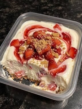 High Protein No Bake Healthy Strawberry Cheesecake Box Dessert