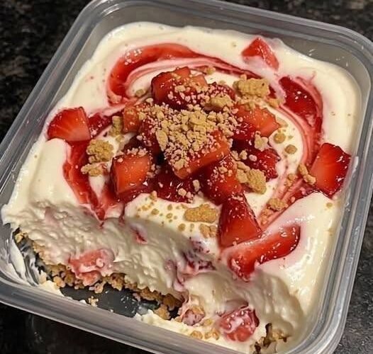 High Protein No Bake Healthy Strawberry Cheesecake Box Dessert