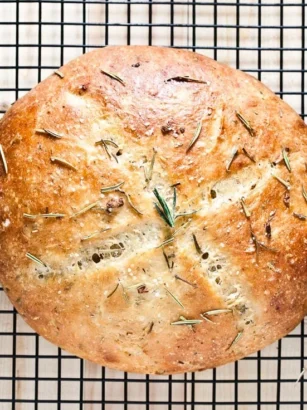 Rustic No-Knead Rosemary Garlic Sourdough Bread