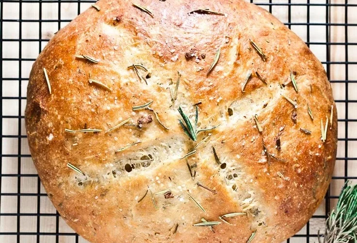 Rustic No-Knead Rosemary Garlic Sourdough Bread